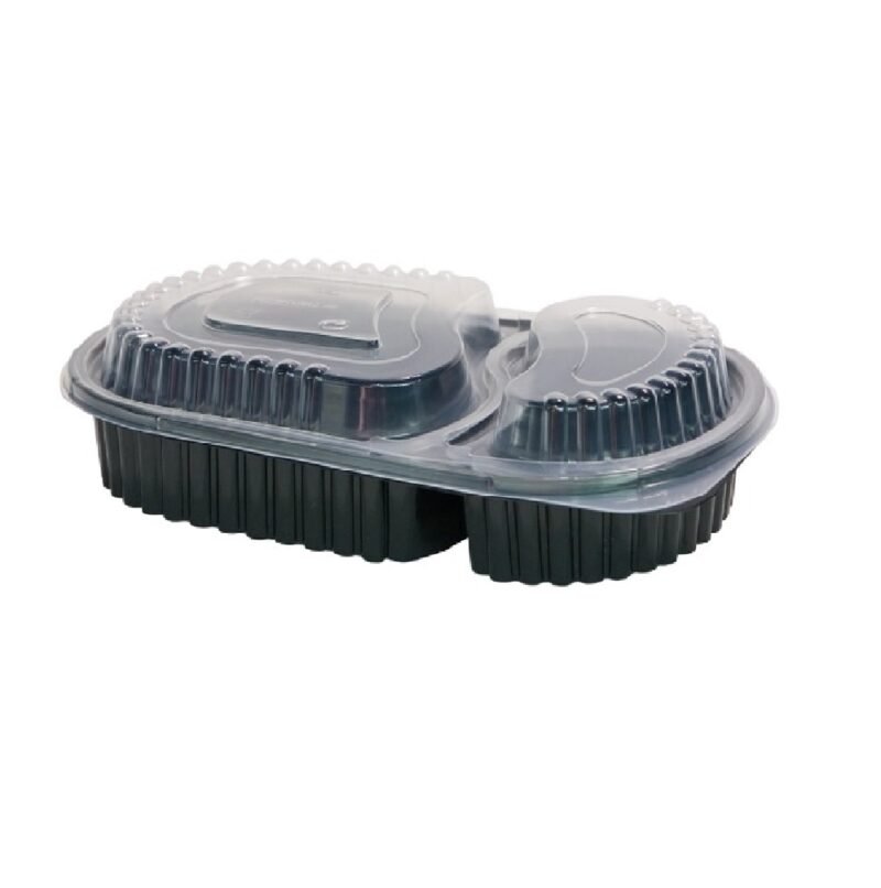 2 Compartment Black Base Container and Lid