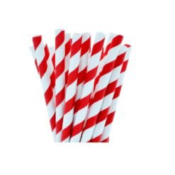 Bubble Tea Paper Straw (Red Stripe) (150pcs)