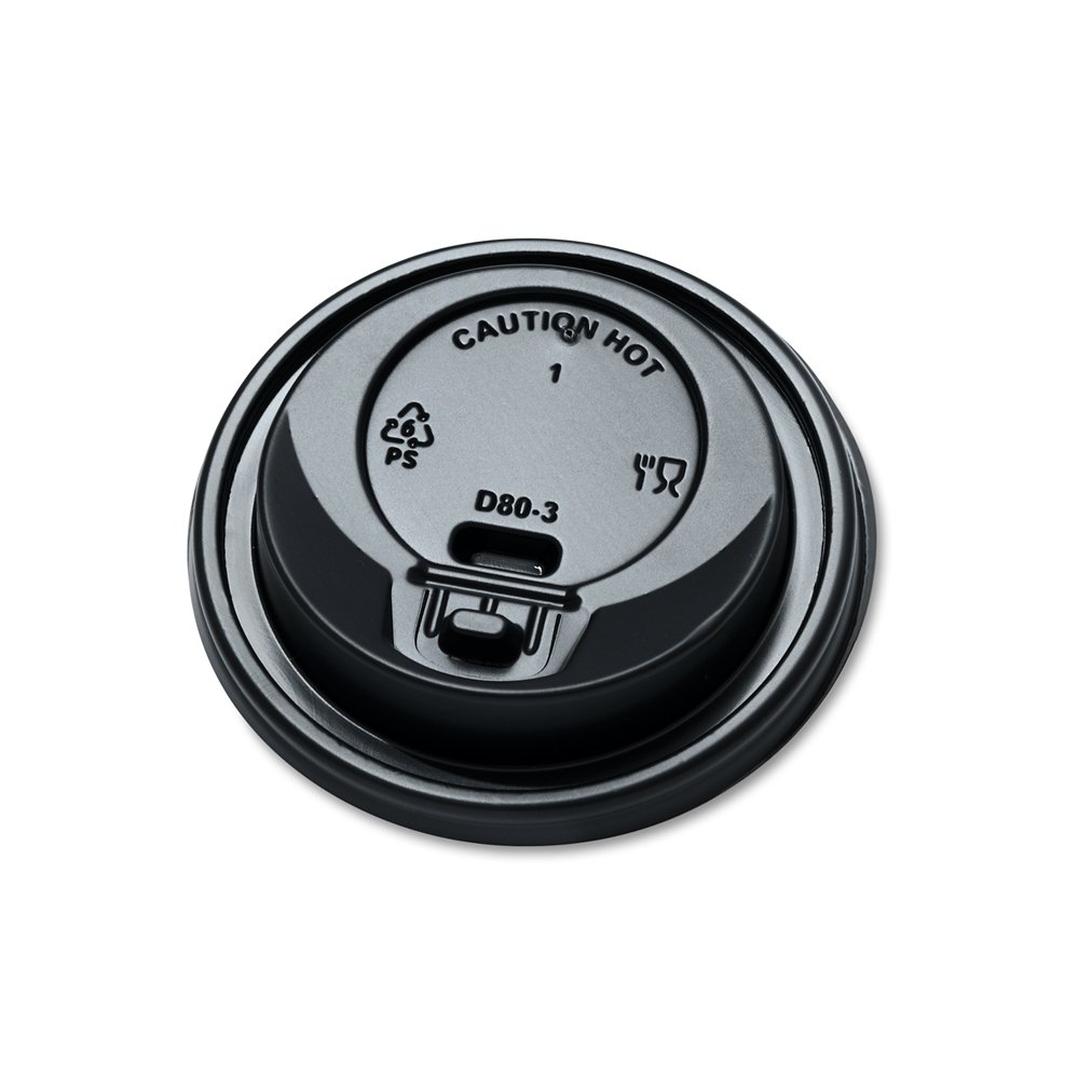 8oz Black Plastic Coffee Cup Domed Lid (Lift & Lock)