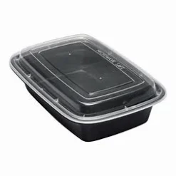 16oz Rectangular Black Base Containers and Lids (150 Sets)