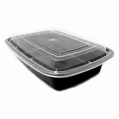 38oz Rectangle Black Base Container & Lids (150 set)