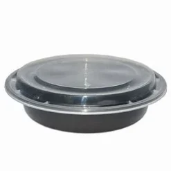 48oz Round Black Base Container & Lids (150 set)