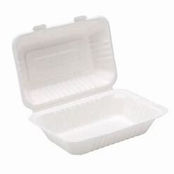 BAGASSE WHITE CLAMSHELL BOX (9 x6") 250pcs