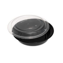 24oz Round black base containers+lids 150 set