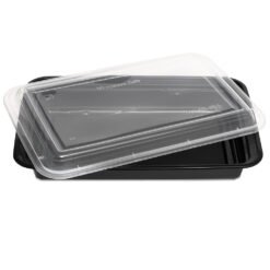 58oz rectangle black base containers+lids 150 set